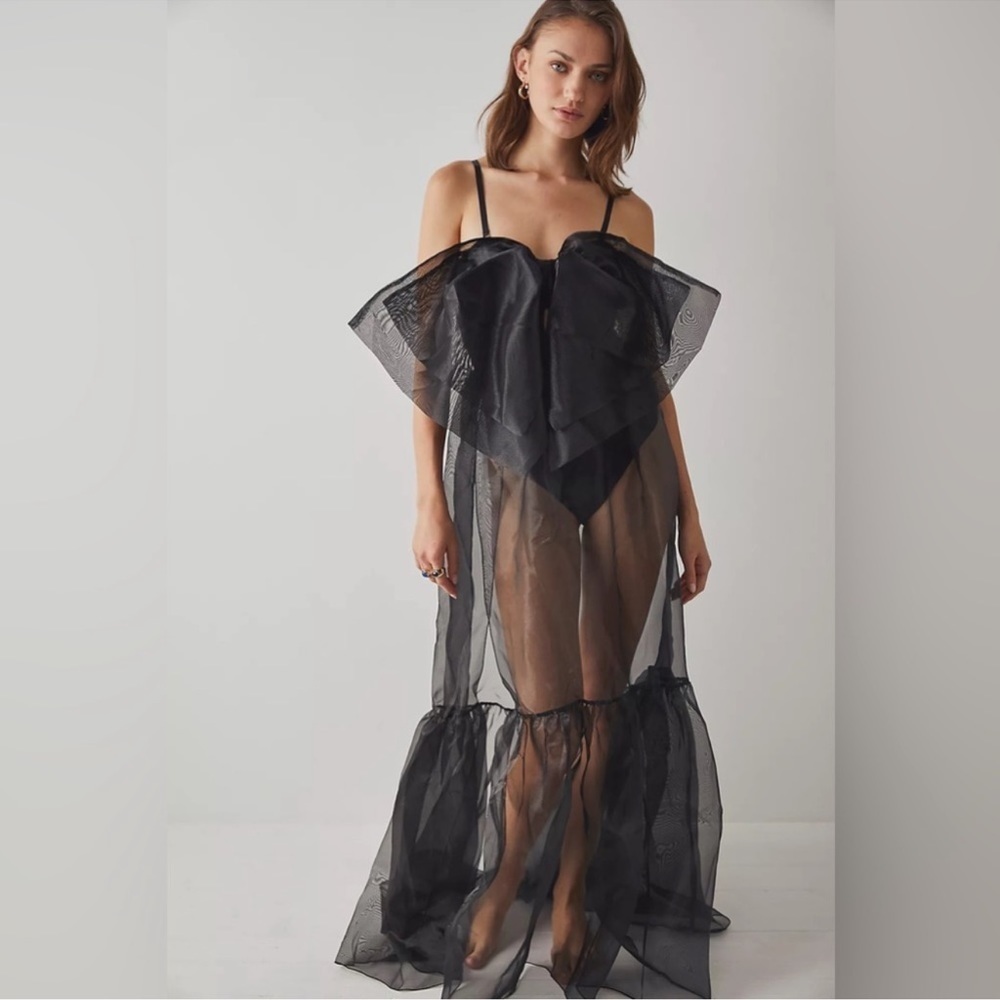 Free People Someone Says Bows Maxi Bodysuit Sheer Statement Dress